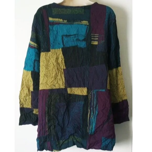 Liv by Habitat Clothese Crinkle Flare Tunic Top M Purple Teal Chartreuse - Picture 2 of 7